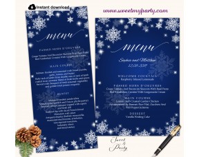 Snowflakes menu card printable template,Winter wedding menu card,(152w)